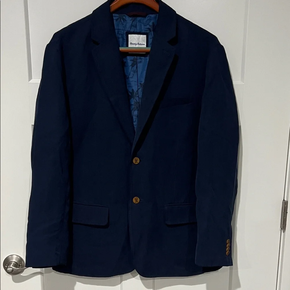 Tommy Bahama Silk and Linen Navy Sport Coat Blazer - Classic Two-Button Sz L